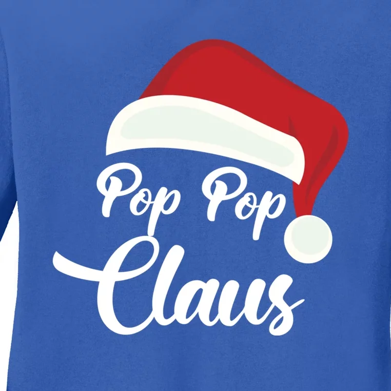 Pop Pop Claus Christmas Santa Hat Grandpa Gift Ladies Long Sleeve Shirt