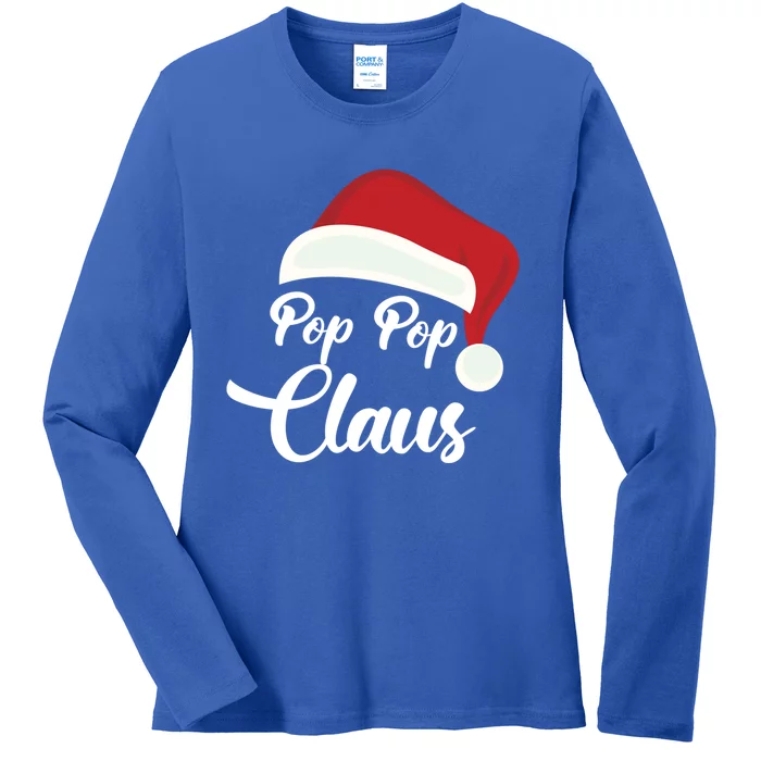 Pop Pop Claus Christmas Santa Hat Grandpa Gift Ladies Long Sleeve Shirt