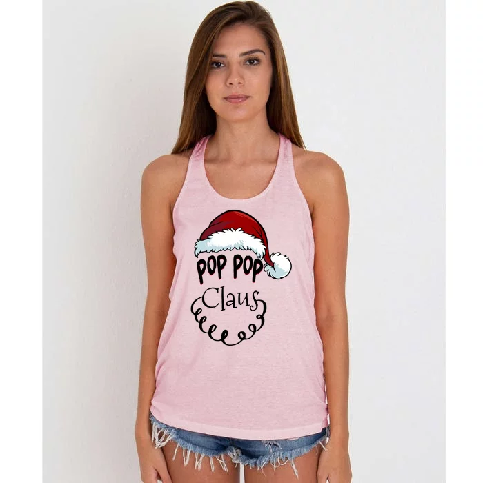 Pop Pop Claus Happy New Santa Claus Family Christmas Gift Women's Knotted Racerback Tank