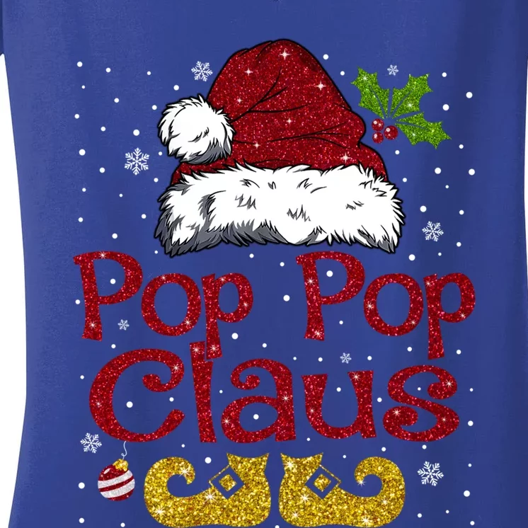 Pop Pop Claus Matching Family Christmas Santa Hat Xmas Gift Women's V-Neck T-Shirt