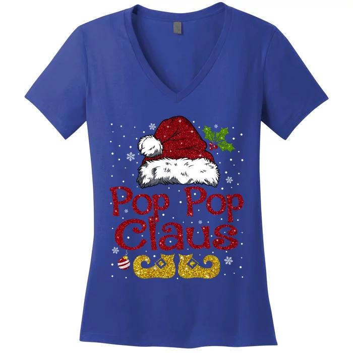 Pop Pop Claus Matching Family Christmas Santa Hat Xmas Gift Women's V-Neck T-Shirt