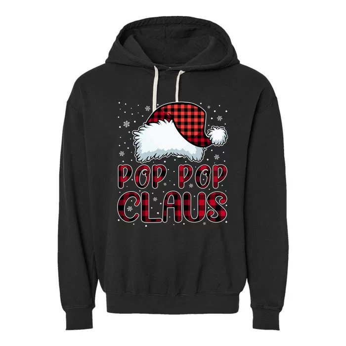 Pop Pop Claus Merry Christmas Buffalo Plaid Red Santa Hat Gift Garment-Dyed Fleece Hoodie