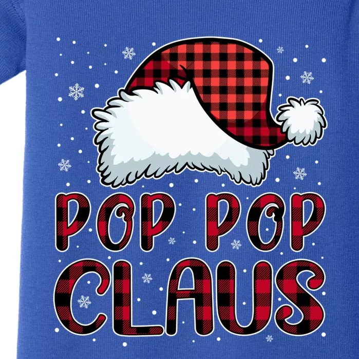 Pop Pop Claus Merry Christmas Buffalo Plaid Red Santa Hat Gift Baby Bodysuit