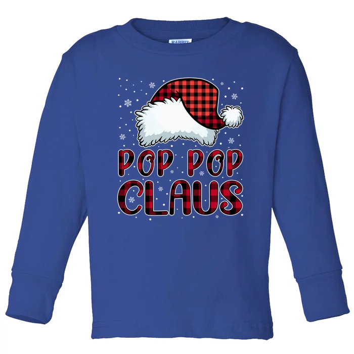 Pop Pop Claus Merry Christmas Buffalo Plaid Red Santa Hat Gift Toddler Long Sleeve Shirt