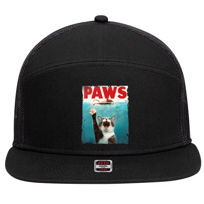 Paws Parody Cat Mouse Humorous Cat Chasing Mouse Kitten 7 Panel Mesh Trucker Snapback Hat