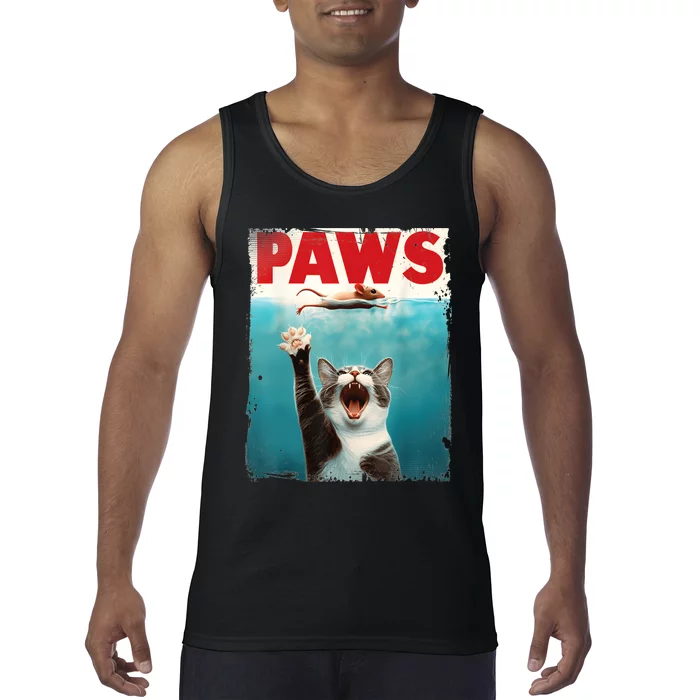 Paws Parody Cat Mouse Humorous Cat Chasing Mouse Kitten Tank Top