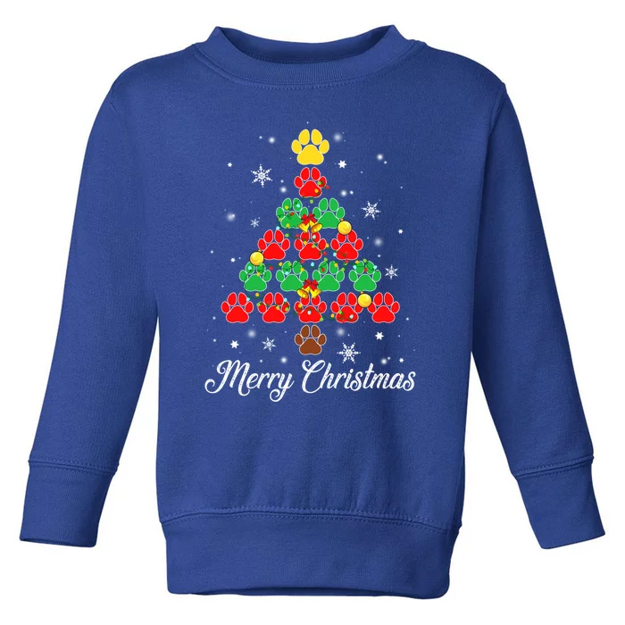 Paw Print Christmas Lights Funny Xmas Tree Dog Cat Lovers Gift Toddler Sweatshirt