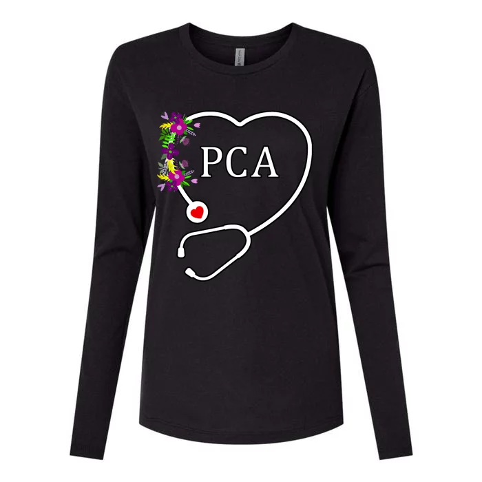 Pca Patient Care Assistant Nursing Floral Stethoscope Heart Gift Womens Cotton Relaxed Long Sleeve T-Shirt