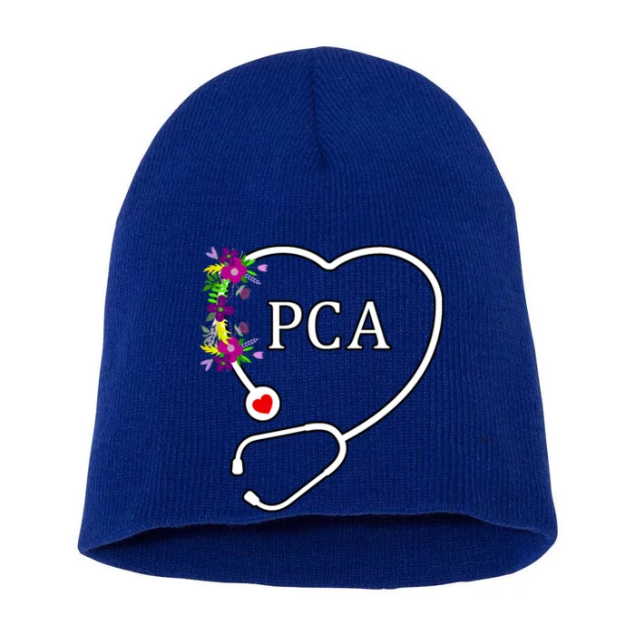 Pca Patient Care Assistant Nursing Floral Stethoscope Heart Gift Short Acrylic Beanie