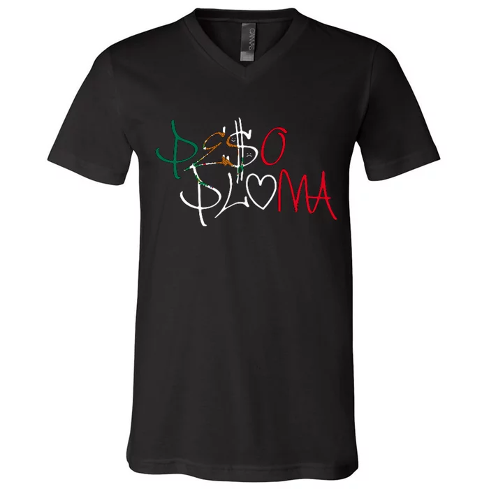 Pe$o Pluma Corridos Tumbados Mexico Belicos Mex Flag V-Neck T-Shirt