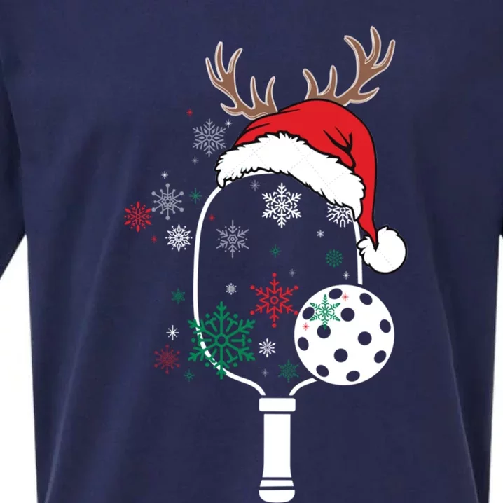 Pickleball Player Christmas Holiday Reindeer Xmas Tees Gift Sueded Cloud Jersey T-Shirt