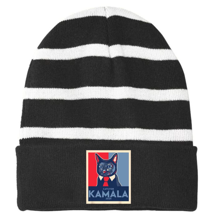 Politically Purrfect Cats For Kamala 2024 President Striped Beanie with Solid Band