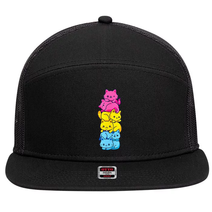 Pansexual Pride Cat LGBT Pan Flag Nonbinary Cute Cats Pile 7 Panel Mesh Trucker Snapback Hat