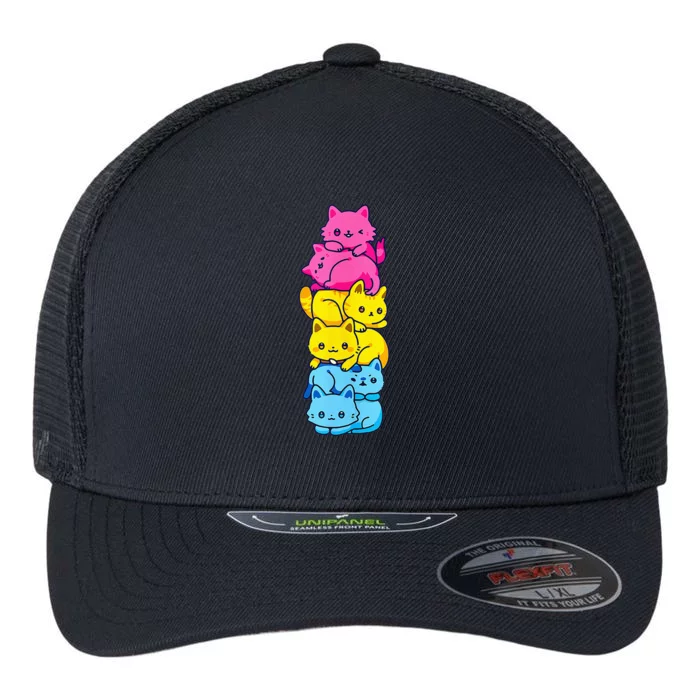 Pansexual Pride Cat LGBT Pan Flag Nonbinary Cute Cats Pile Flexfit Unipanel Trucker Cap