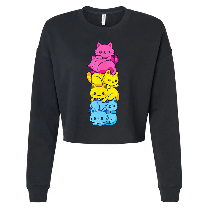 Pansexual Pride Cat LGBT Pan Flag Nonbinary Cute Cats Pile Cropped Pullover Crew