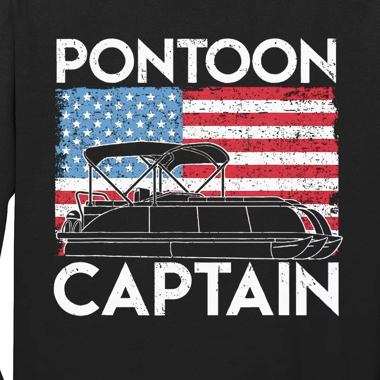 Patriotic Pontoon Captain Us American Flag Funny Boat Owner Long Sleeve Shirt