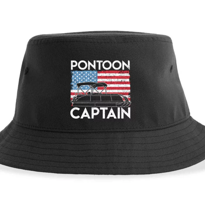 Patriotic Pontoon Captain Us American Flag Funny Boat Owner Sustainable Bucket Hat