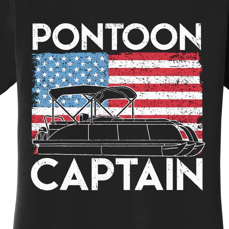 Patriotic Pontoon Captain Us American Flag Funny Boat Owner Women's T-Shirt