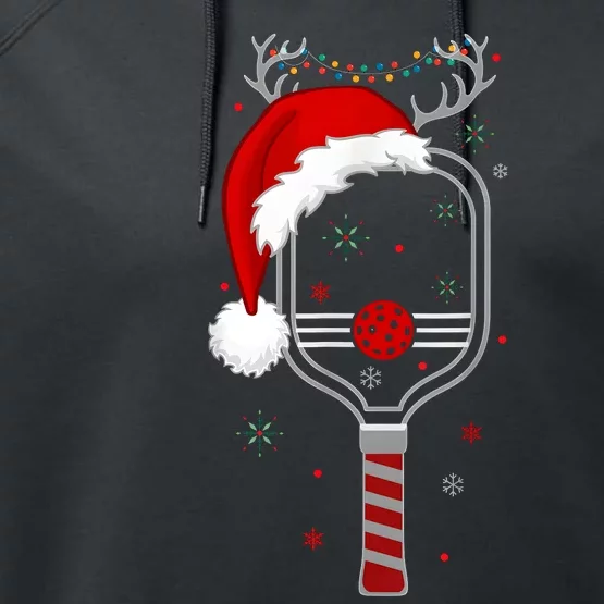 Pickleball Player Christmas Holiday Reindeer Xmas Women Tees Performance Fleece Hoodie