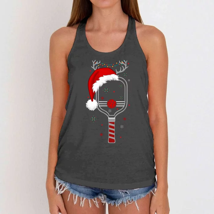 Pickleball Player Christmas Holiday Reindeer Xmas Women Tees Women's Knotted Racerback Tank