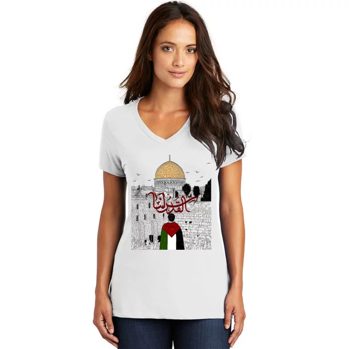 Palestine . Palestinian Cities Map Gift Women's V-Neck T-Shirt