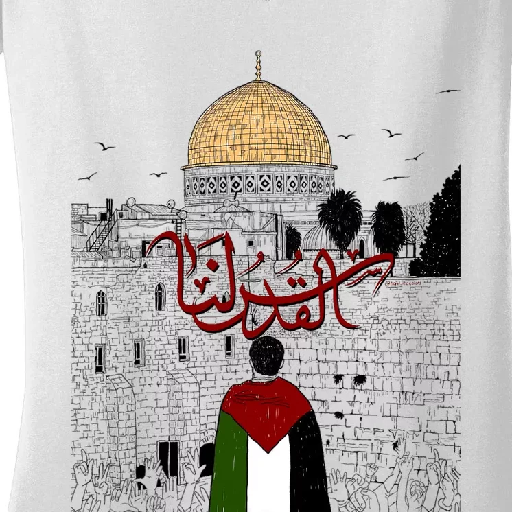 Palestine . Palestinian Cities Map Gift Women's V-Neck T-Shirt