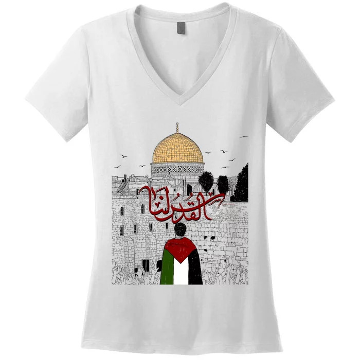 Palestine . Palestinian Cities Map Gift Women's V-Neck T-Shirt