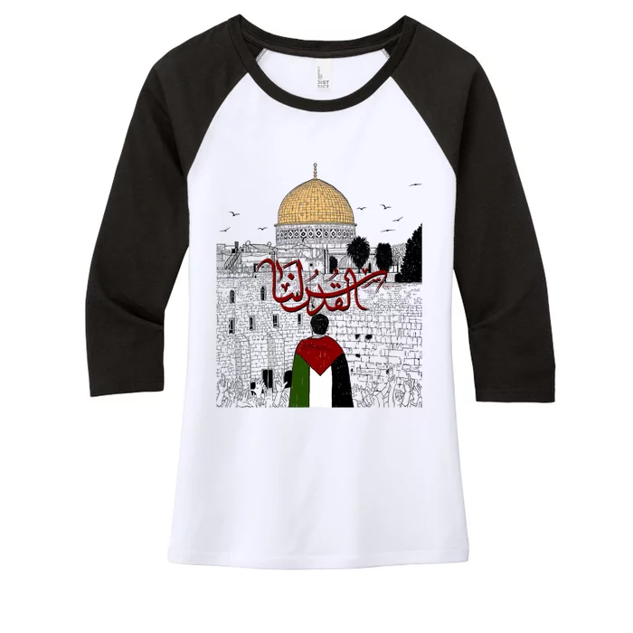 Palestine . Palestinian Cities Map Gift Women's Tri-Blend 3/4-Sleeve Raglan Shirt