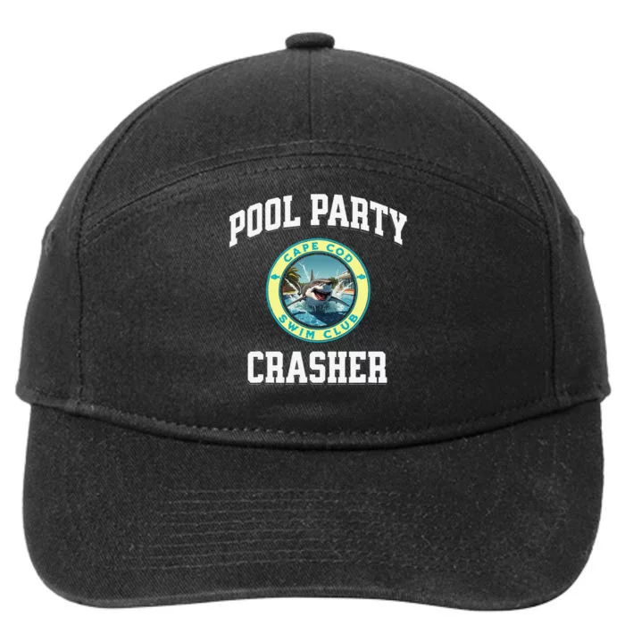 Pool Party Crasher Cape Cod Shark Theme Swimming Souvenir 7-Panel Snapback Hat