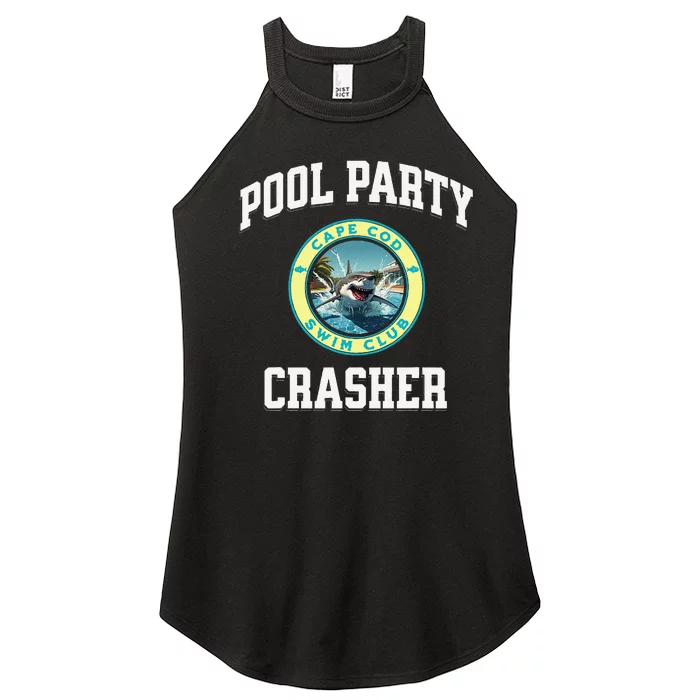 Pool Party Crasher Cape Cod Shark Theme Swimming Souvenir Women’s Perfect Tri Rocker Tank