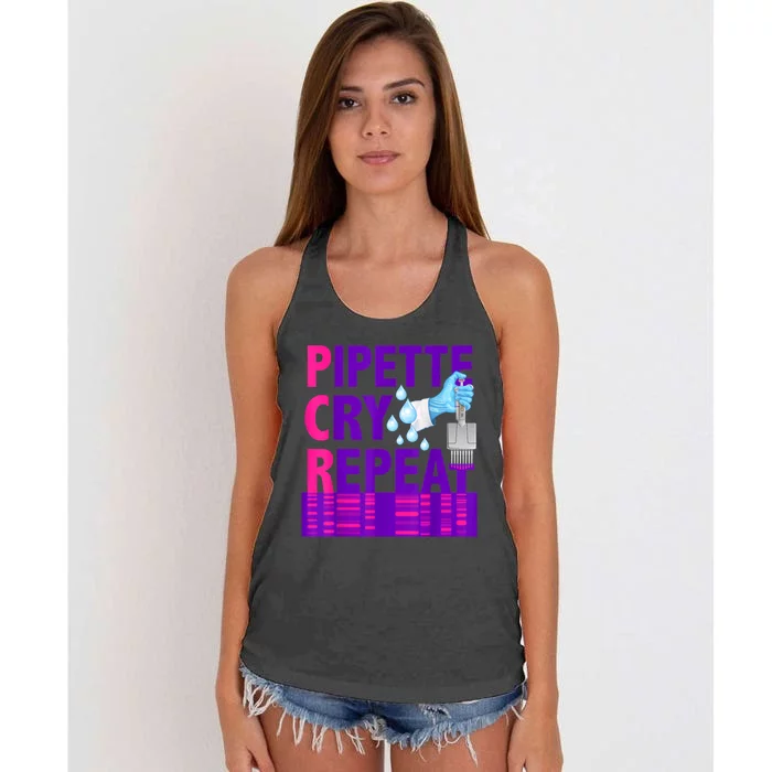 PCR Pipette Cry Repeat For DNA Lab Scientists Women's Knotted Racerback Tank