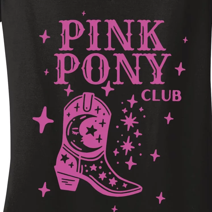 Pink Pony Club Ringer Queer Pop Fan Lesbian Pride Month Women's V-Neck T-Shirt