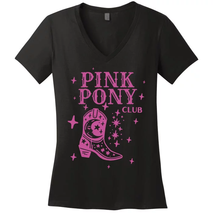 Pink Pony Club Ringer Queer Pop Fan Lesbian Pride Month Women's V-Neck T-Shirt