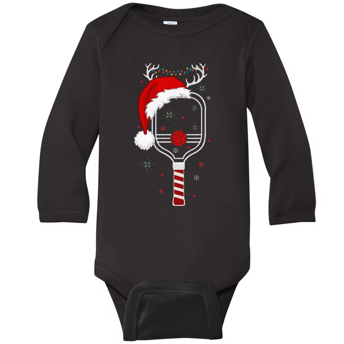 Pickleball Player Christmas Holiday Reindeer Xmas Baby Long Sleeve Bodysuit