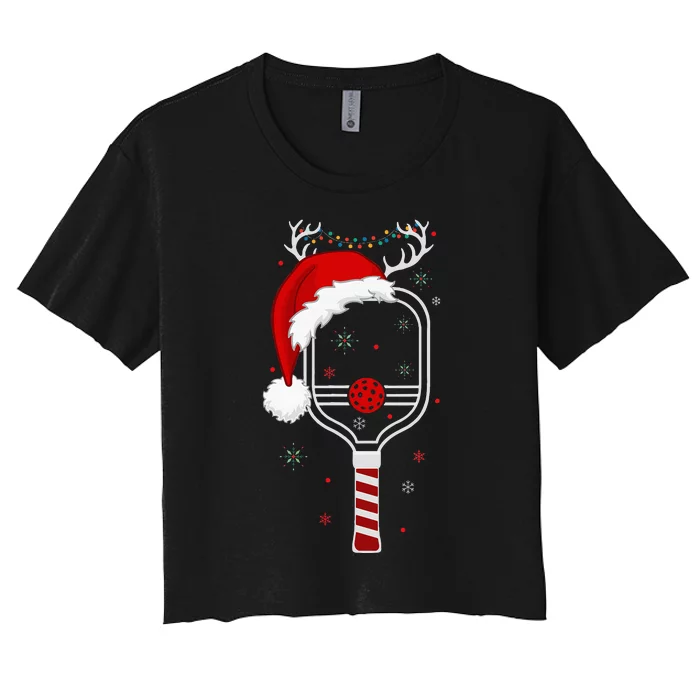 Pickleball Player Christmas Holiday Reindeer Xmas Women's Crop Top Tee