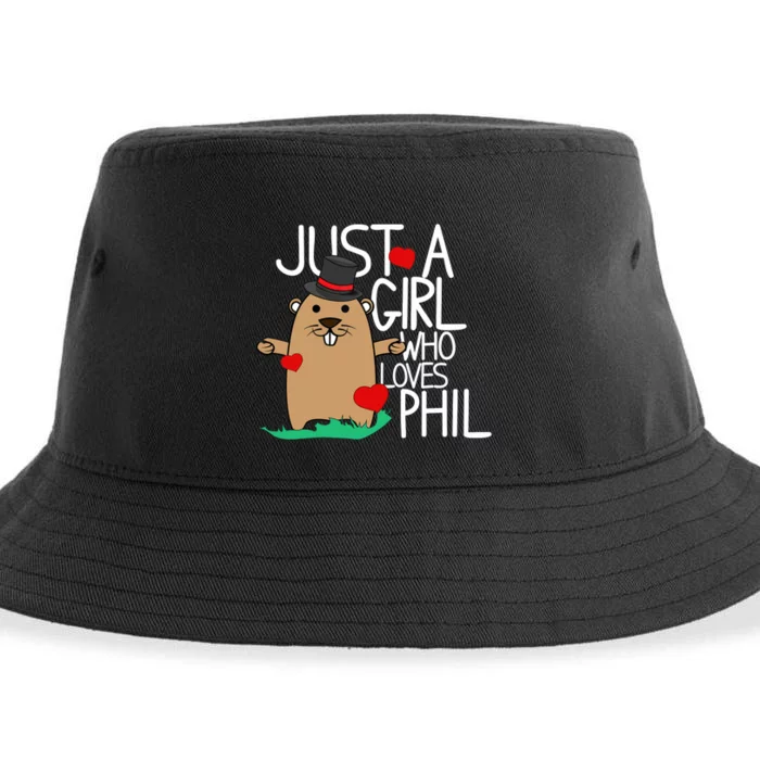 Punxsy Phil's Cute Groundhog Day Holiday Design For Girls Sustainable Bucket Hat