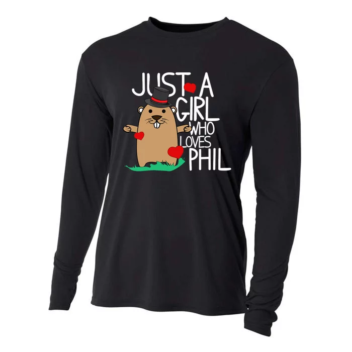 Punxsy Phil's Cute Groundhog Day Holiday Design For Girls Cooling Performance Long Sleeve Crew