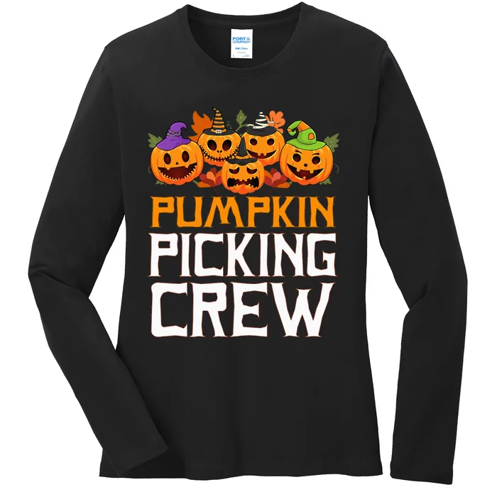 Pumpkin Picking Crew Halloween Family Matching Ladies Long Sleeve Shirt