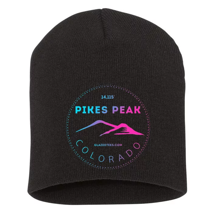 Pikes Peak Colorado Retro Mountain Adventure Short Acrylic Beanie