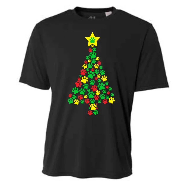 Paw Printed Christmas Tree Dog Puppies Cute Xmas Holiday Gift Cooling Performance Crew T-Shirt