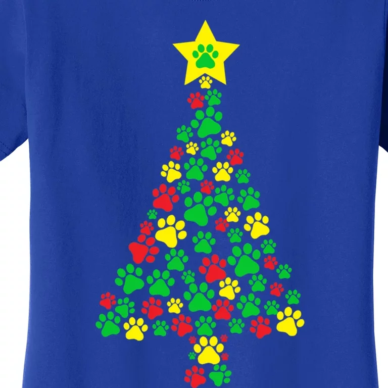 Paw Printed Christmas Tree Dog Puppies Cute Xmas Holiday Gift Women's T-Shirt