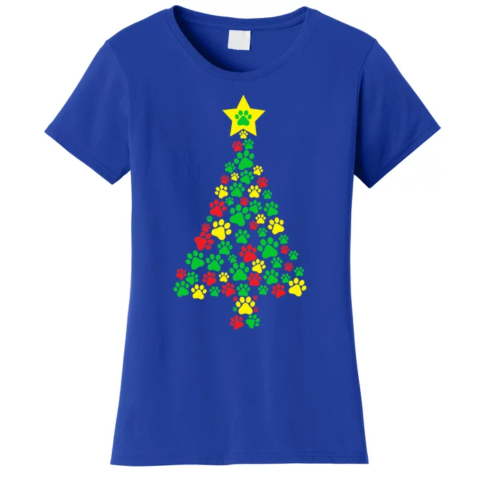 Paw Printed Christmas Tree Dog Puppies Cute Xmas Holiday Gift Women's T-Shirt