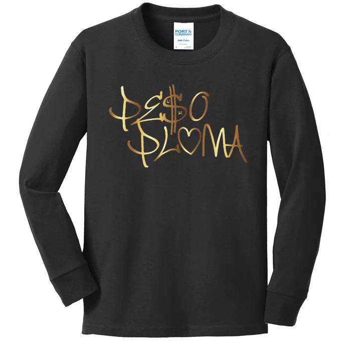 Pe$o Pluma Corridos Tumbados México Belicos PP Gold Kids Long Sleeve Shirt