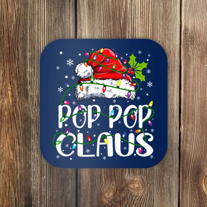 Pop Pop Claus Christmas Lights Pajama Family Matching Coaster