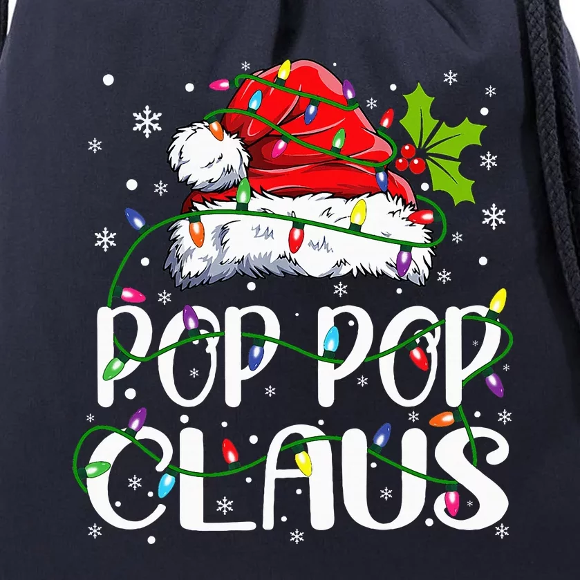 Pop Pop Claus Christmas Lights Pajama Family Matching Drawstring Bag