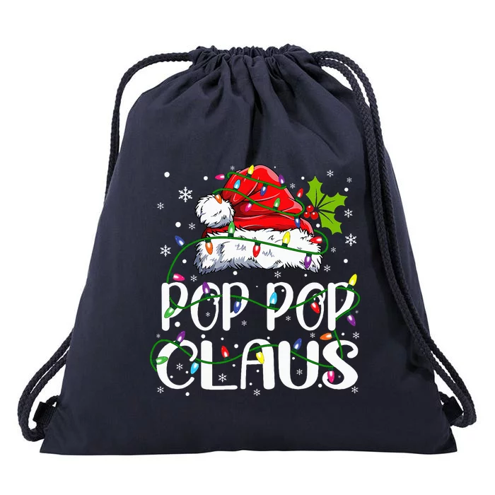 Pop Pop Claus Christmas Lights Pajama Family Matching Drawstring Bag