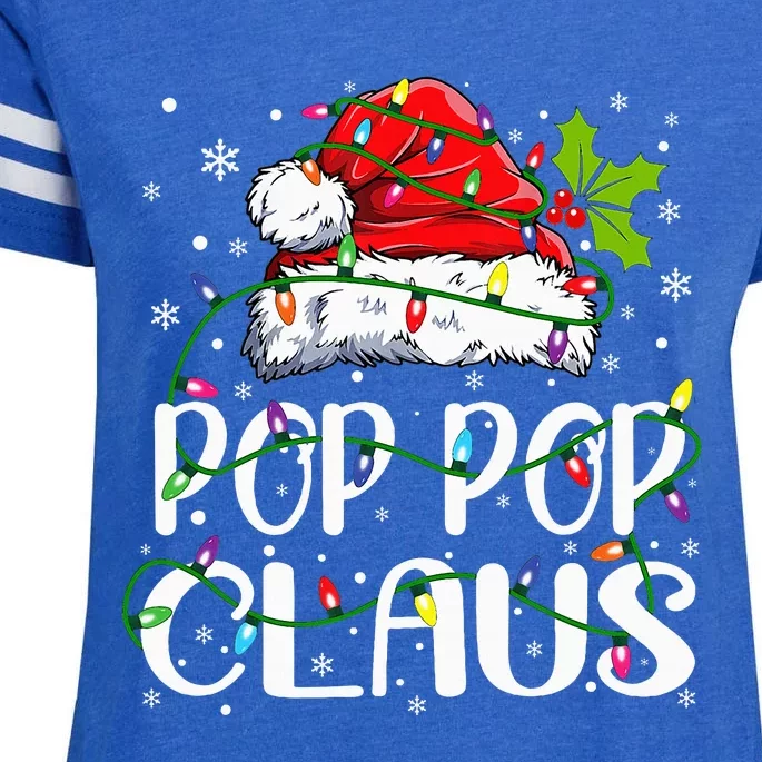 Pop Pop Claus Christmas Lights Pajama Family Matching Enza Ladies Jersey Football T-Shirt