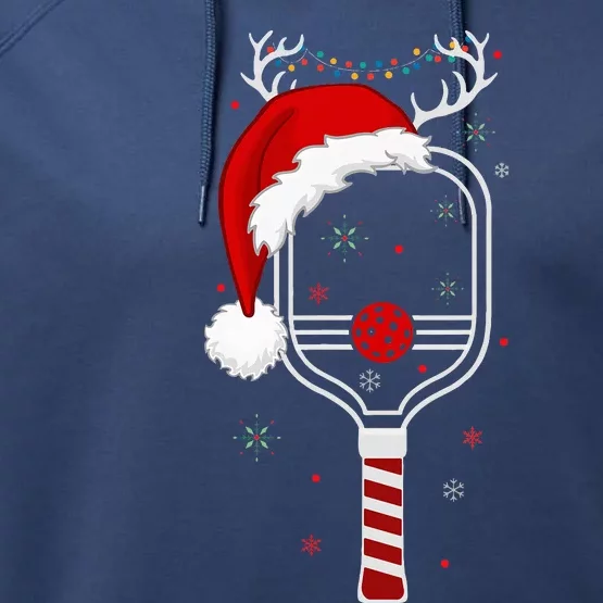 Pickleball Player Christmas Holiday Reindeer Xmas Performance Fleece Hoodie