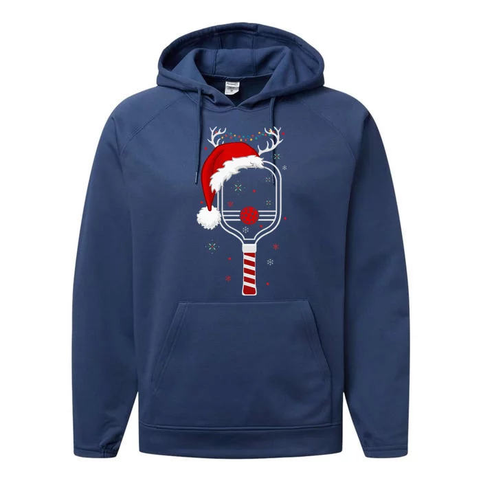 Pickleball Player Christmas Holiday Reindeer Xmas Performance Fleece Hoodie