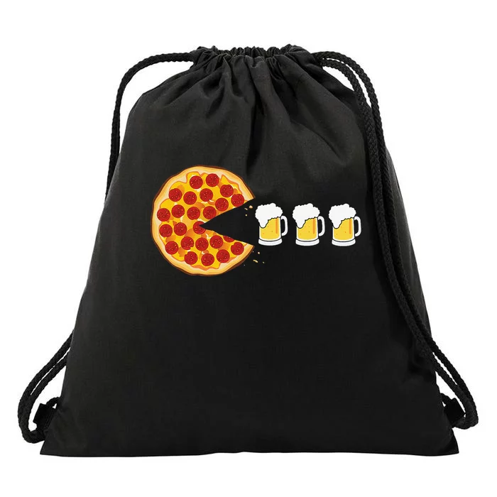 Pepperoni Pizza Chomping Draft Beer Funny Pizza Foodie Drawstring Bag